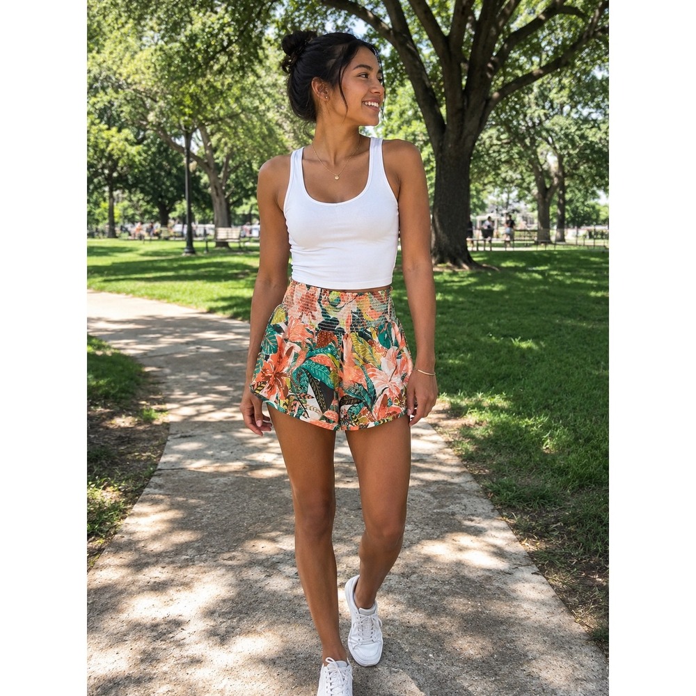 Aerie Offline Real Me Tropical Smocked Skort Floral High Waist Skirt Shorts M